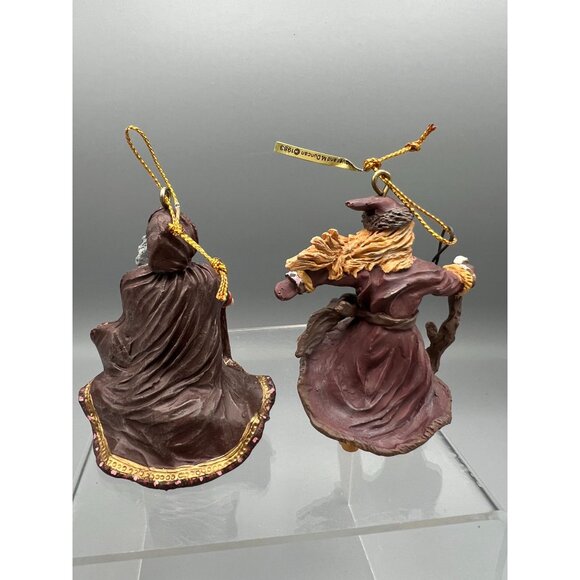 90's Vtg 2 Handcrafted Wizard & Witch Ornaments 3" Set Rodriguez & Duncan Resin - Picture 2 of 16